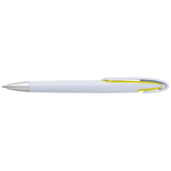 Rounded Clip Ballpoint Pen With White Barrel - Image 2